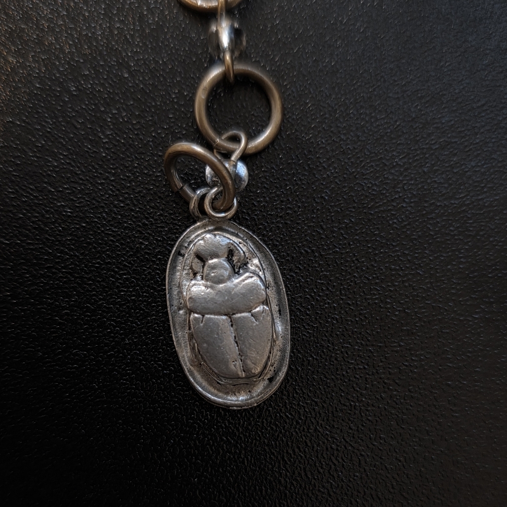 Jade Beaded Necklace W/ Lampwork Pendant And Egyptian Scarab Hangtag - Picture 6 of 7